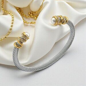 🆕️Vintage Elegant Cuff Bracelet Gold Plated Cable Stainless Steel Bangle‎